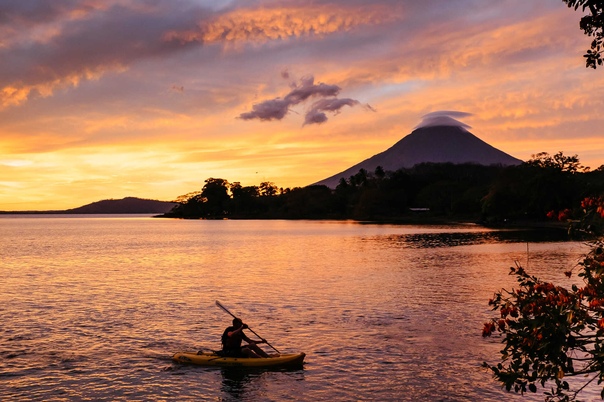 Sunset kayaker in Ometepe, Nicaragua