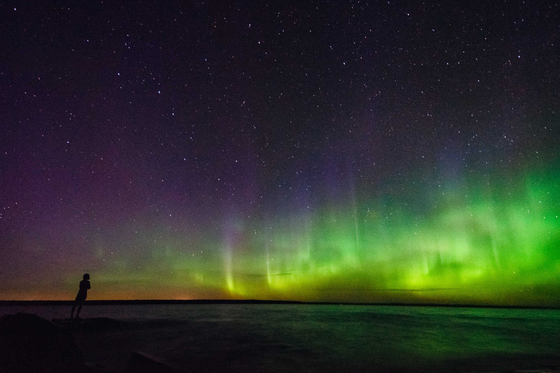 The Northern Lights at Rabbit Island in Torch Lake Township, Michigan